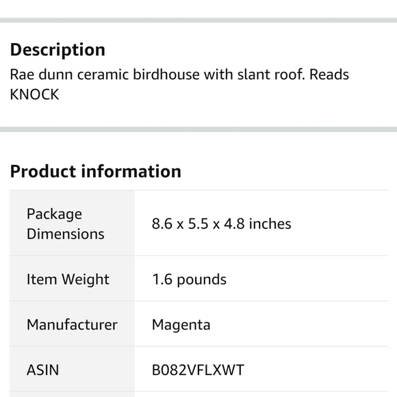 👀50% OFF - NWT‼️ Rae Dunn Ceramic "Knock" birdhouse - Picture 5 of 14
